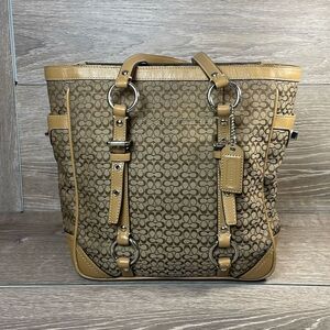 Coach Signature Jacquard Tan Leather Canvas “C” Monogram Tote Bag M0749-F11526